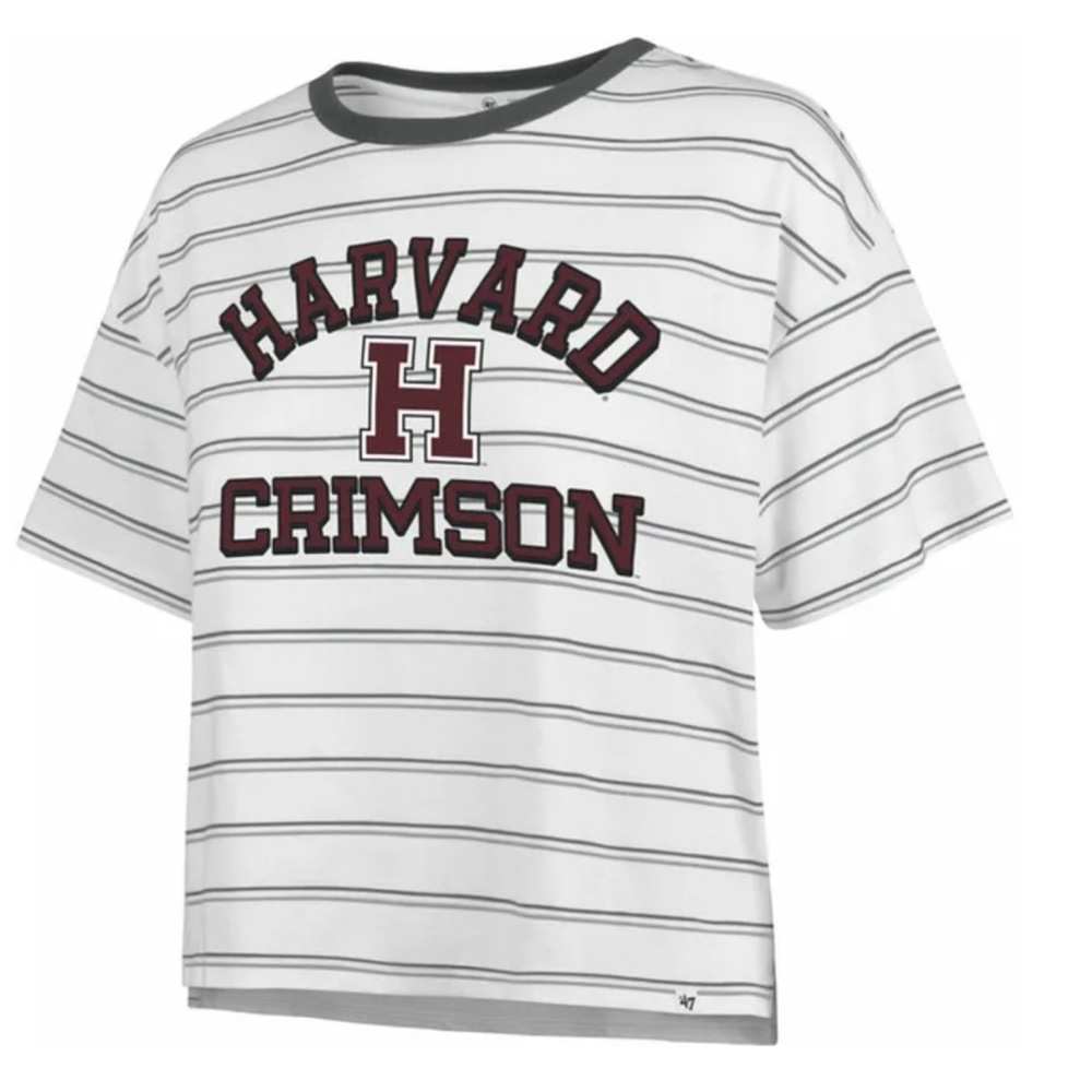 NWT Women's Harvard Crimson ‘47 Brand Cropped Striped Short Sleeve Shirt~XL ~$42